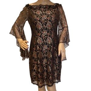 Adrianna Papell Cold Shoulder Dolman Sleeves Lace Overlay Social Dress Sz 8 EUC